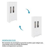 Guarda Roupa Infantil Popy Retrô Plus 3 Portas Com Janelas E 2 Gavetas Branco Brilho - Móveis Peroba