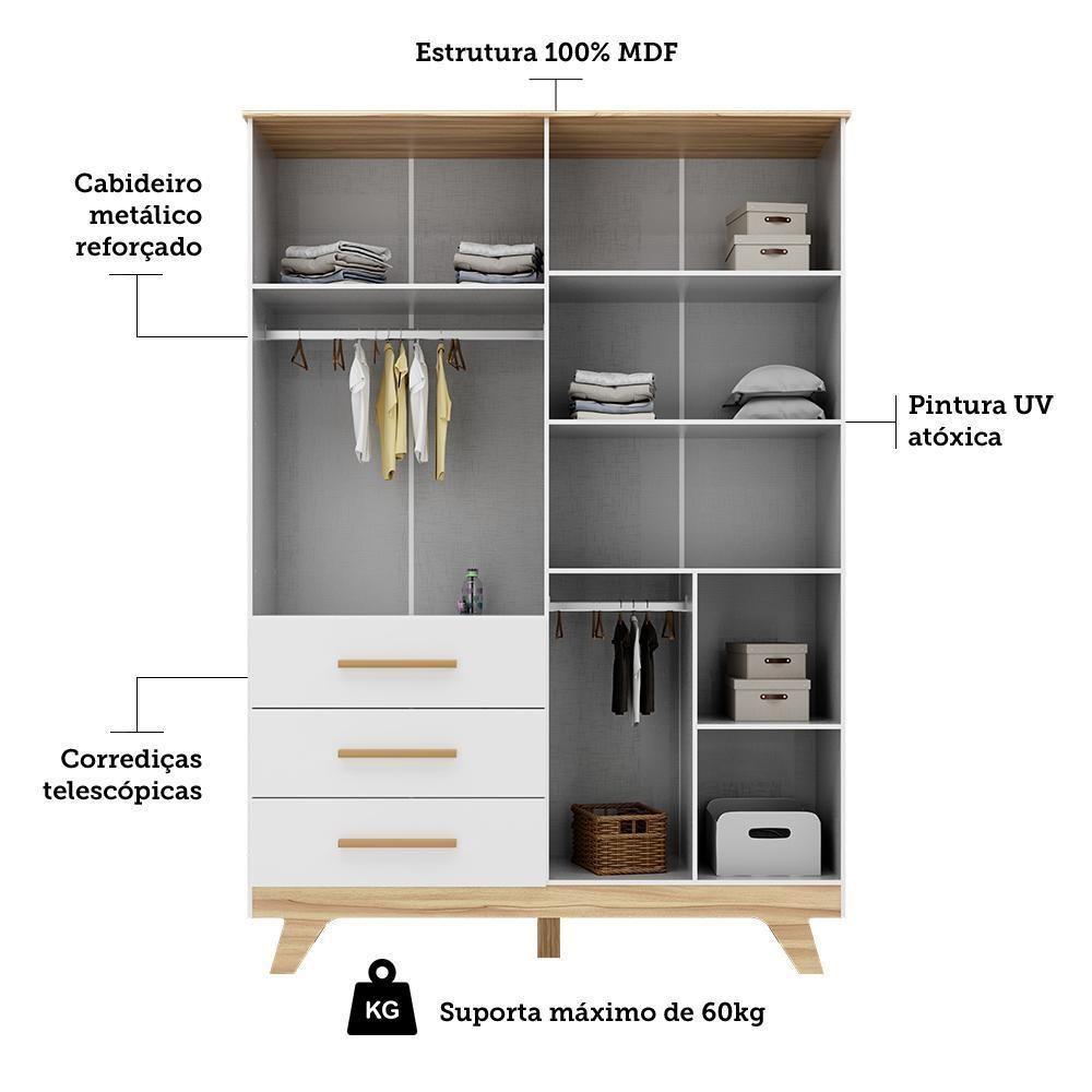 Guarda Roupa Infantil Retrô 4 Portas E 3 Gavetas Branco Brilho/amêndoa - Móveis Peroba - 3