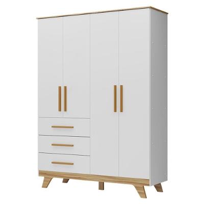 Guarda Roupa Infantil Retrô 4 Portas E 3 Gavetas Branco Brilho/amêndoa - Móveis Peroba