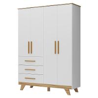 Guarda Roupa Infantil Retrô 4 Portas E 3 Gavetas Branco Brilho/amêndoa - Móveis Peroba - 1