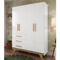 Guarda Roupa Infantil Retrô 4 Portas E 3 Gavetas Branco Brilho/amêndoa - Móveis Peroba - 2