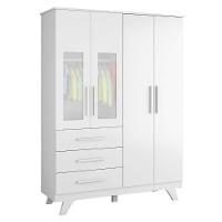 Guarda Roupa Infantil Retrô 4 Portas Com Janelas E 3 Gavetas Branco Brilho - Móveis Peroba - 1