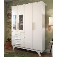Guarda Roupa Infantil Retrô 4 Portas Com Janelas E 3 Gavetas Branco Brilho - Móveis Peroba - 2