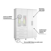 Guarda Roupa Infantil Retrô 4 Portas Com Janelas E 3 Gavetas Branco Brilho - Móveis Peroba - 3