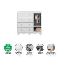 Cômoda Infantil Uli New 1 Porta E 4 Gavetas Branco Brilho - Móveis Peroba