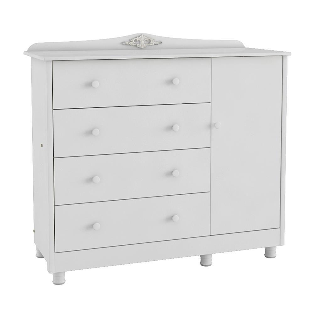 Cômoda Infantil Elô New 1 Porta E 4 Gavetas Branco Brilho - Móveis Peroba - 2