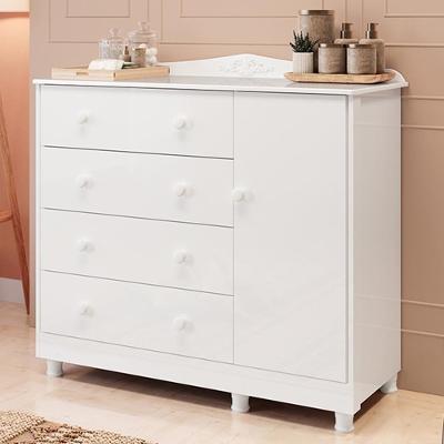 Cômoda Infantil Elô New 1 Porta E 4 Gavetas Branco Brilho - Móveis Peroba