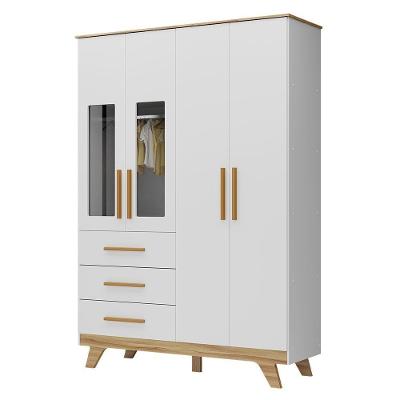Guarda Roupa Infantil Retrô 4 Portas Com Janelas E 3 Gavetas Branco Brilho/amêndoa - Móveis Peroba