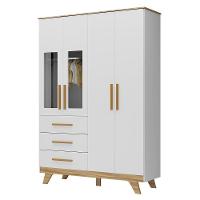 Guarda Roupa Infantil Retrô 4 Portas Com Janelas E 3 Gavetas Branco Brilho/amêndoa - Móveis Peroba - 1