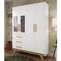 Guarda Roupa Infantil Retrô 4 Portas Com Janelas E 3 Gavetas Branco Brilho/amêndoa - Móveis Peroba - 2