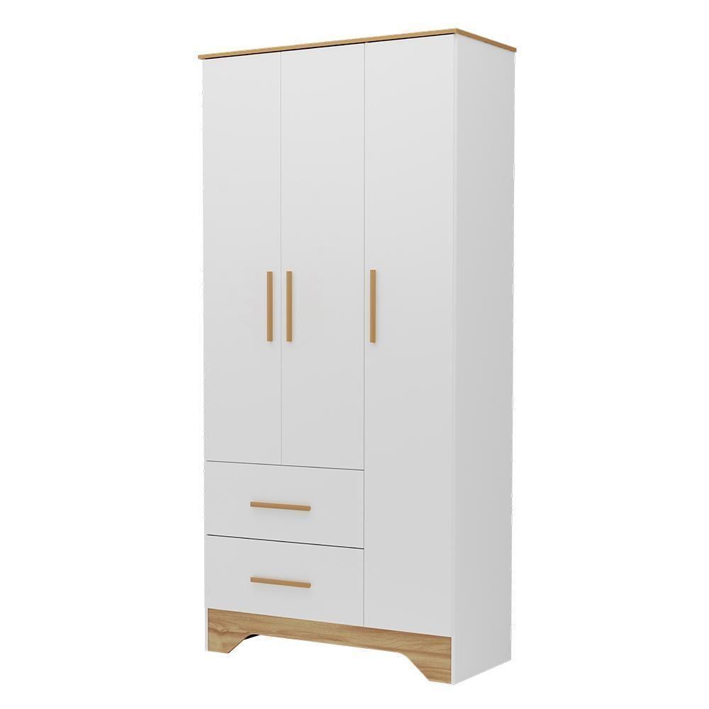 Guarda Roupa Infantil Popy Retrô Plus 3 Portas E 2 Gavetas Branco Brilho/amêndoa - Móveis Peroba - 1