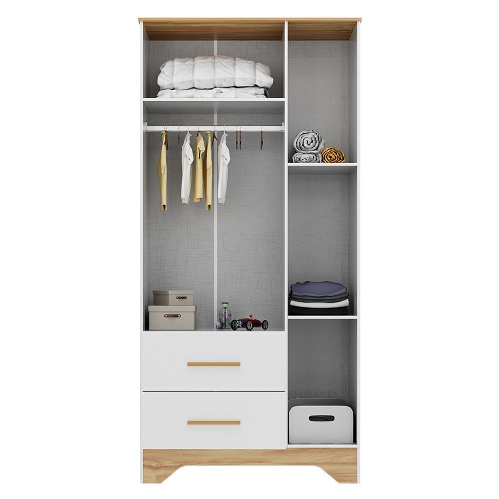 Guarda Roupa Infantil Popy Retrô Plus 3 Portas E 2 Gavetas Branco Brilho/amêndoa - Móveis Peroba - 3