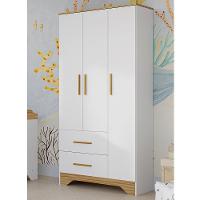 Guarda Roupa Infantil Popy Retrô Plus 3 Portas E 2 Gavetas Branco Brilho/amêndoa - Móveis Peroba - 2