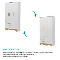 Guarda Roupa Infantil Popy Retrô Plus 3 Portas E 2 Gavetas Branco Brilho/amêndoa - Móveis Peroba