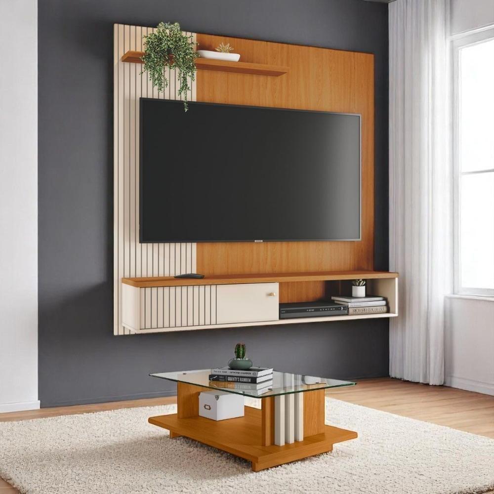 Conjunto Aurora Painel C/ Bancada Suspensa E Mesa De Centro Frizz Cinamomo/off-white - 1