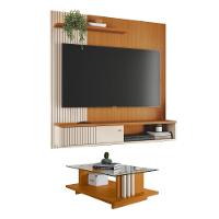 Conjunto Aurora Painel C/ Bancada Suspensa E Mesa De Centro Frizz Cinamomo/off-white
