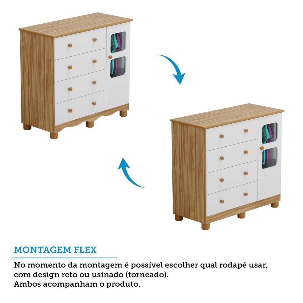 Cômoda Infantil Uli New 1 Porta E 4 Gavetas Branco Brilho/amêndoa - Móveis Peroba - 5