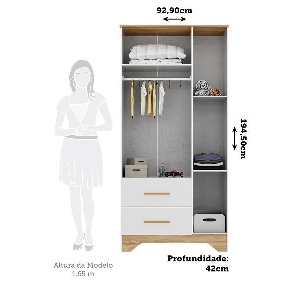 Guarda Roupa Infantil Popy Retrô Plus 3 Portas Com Janelas E 2 Gavetas Branco Brilho/amêndoa - Móveis Peroba - 5