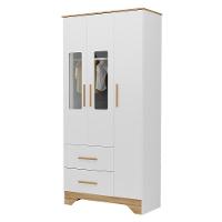 Guarda Roupa Infantil Popy Retrô Plus 3 Portas Com Janelas E 2 Gavetas Branco Brilho/amêndoa - Móveis Peroba - 1