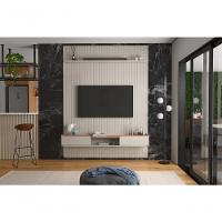 Conj. Painel Oslo Frisado C/ Prateleira - Off White + Bancada Atlas 1.9 2 Gaveteiros - jequitiba - 1