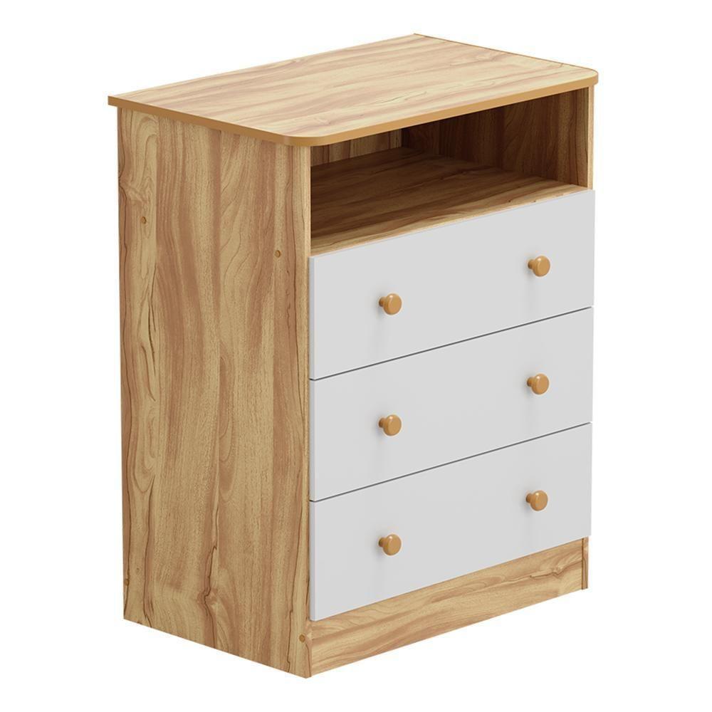 Cômoda Infantil Smim New 3 Gavetas Branco Brilho/amêndoa - Móveis Peroba - 1