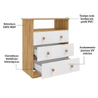 Cômoda Infantil Smim New 3 Gavetas Branco Brilho/amêndoa - Móveis Peroba - 3