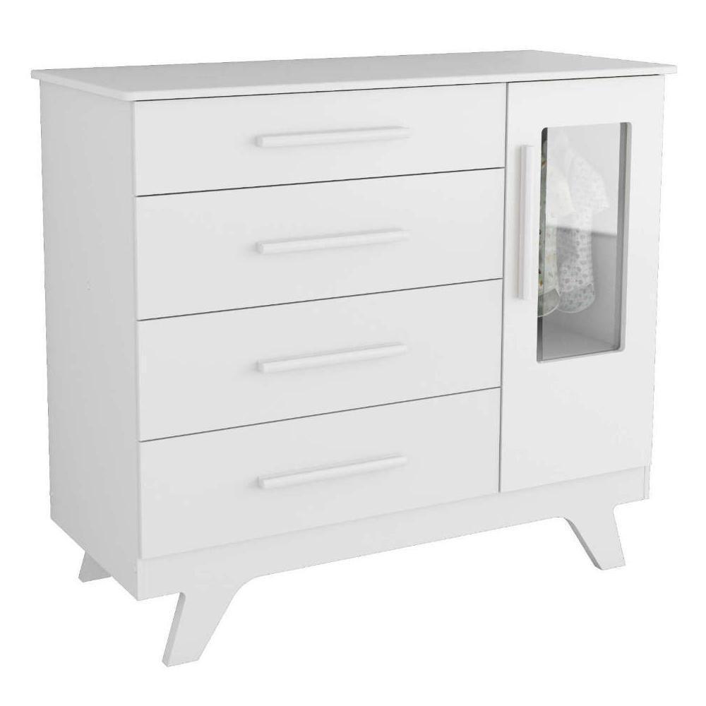 Cômoda Infantil Retrô 1 Porta Com Janela E 4 Gavetas Branco Brilho - Móveis Peroba - 2