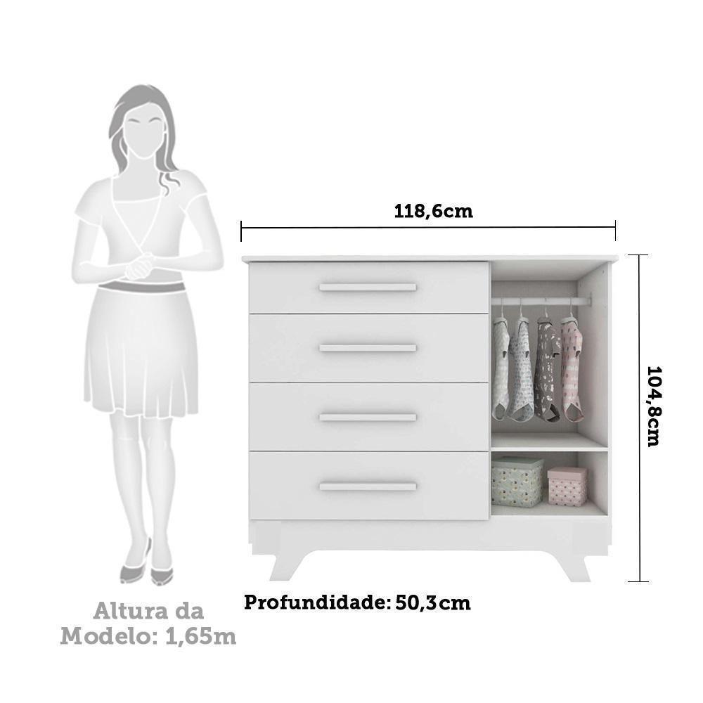 Cômoda Infantil Retrô 1 Porta Com Janela E 4 Gavetas Branco Brilho - Móveis Peroba - 5