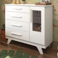 Cômoda Infantil Retrô 1 Porta Com Janela E 4 Gavetas Branco Brilho - Móveis Peroba - 1