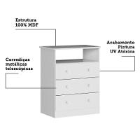 Cômoda Infantil Smim New 3 Gavetas Branco Brilho - Móveis Peroba - 3