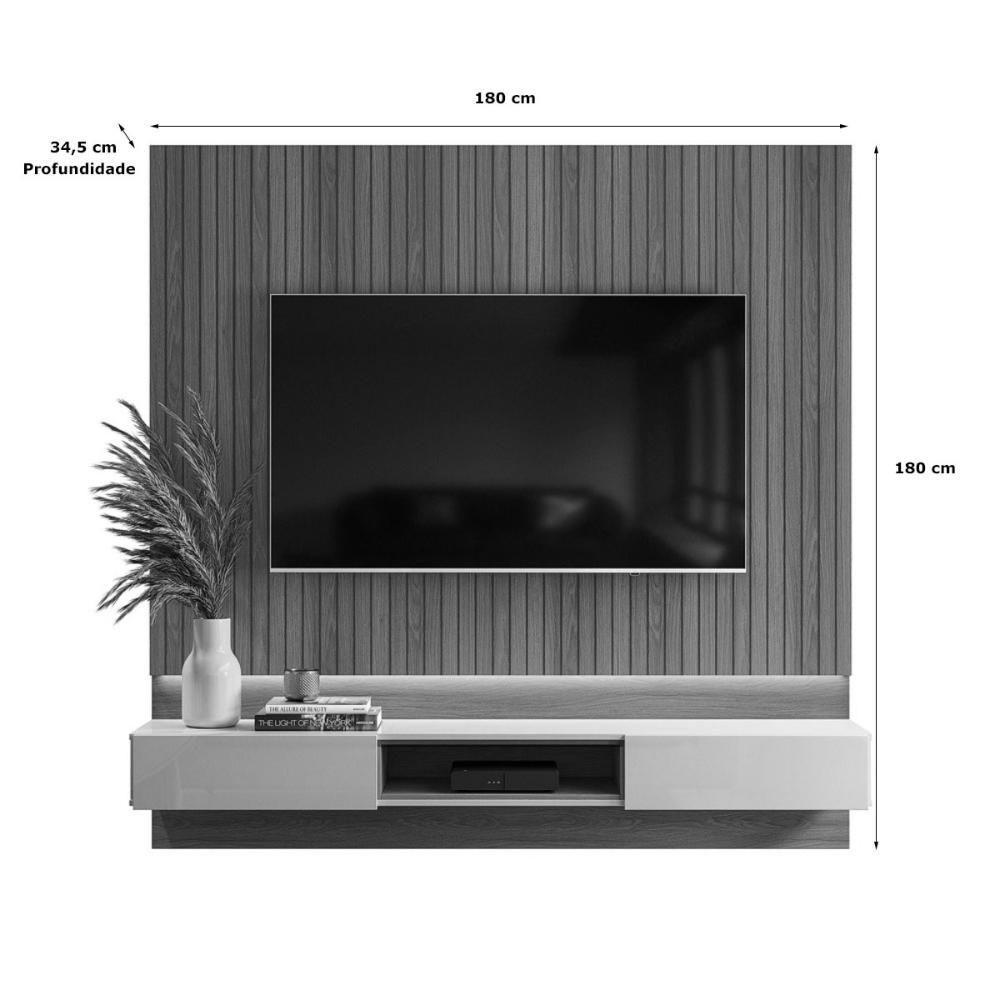 Painel Roma P/ Tvs Até 70 C/ Bancada 2 Gavetas Suporte P/ Decoração - Freijo Ripado/off White - 3