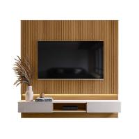 Painel Roma P/ Tvs Até 70 C/ Bancada 2 Gavetas Suporte P/ Decoração - Freijo Ripado/off White - 2