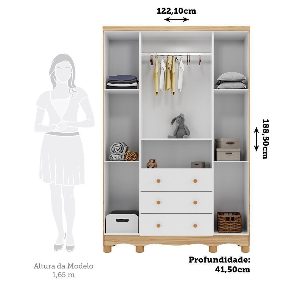 Guarda Roupa Infantil Júnior 4 Portas E 3 Gavetas Branco Brilho/amêndoa - Móveis Peroba - 5