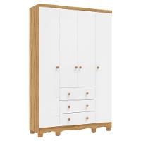 Guarda Roupa Infantil Júnior 4 Portas E 3 Gavetas Branco Brilho/amêndoa - Móveis Peroba - 1