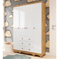 Guarda Roupa Infantil Júnior 4 Portas E 3 Gavetas Branco Brilho/amêndoa - Móveis Peroba - 2