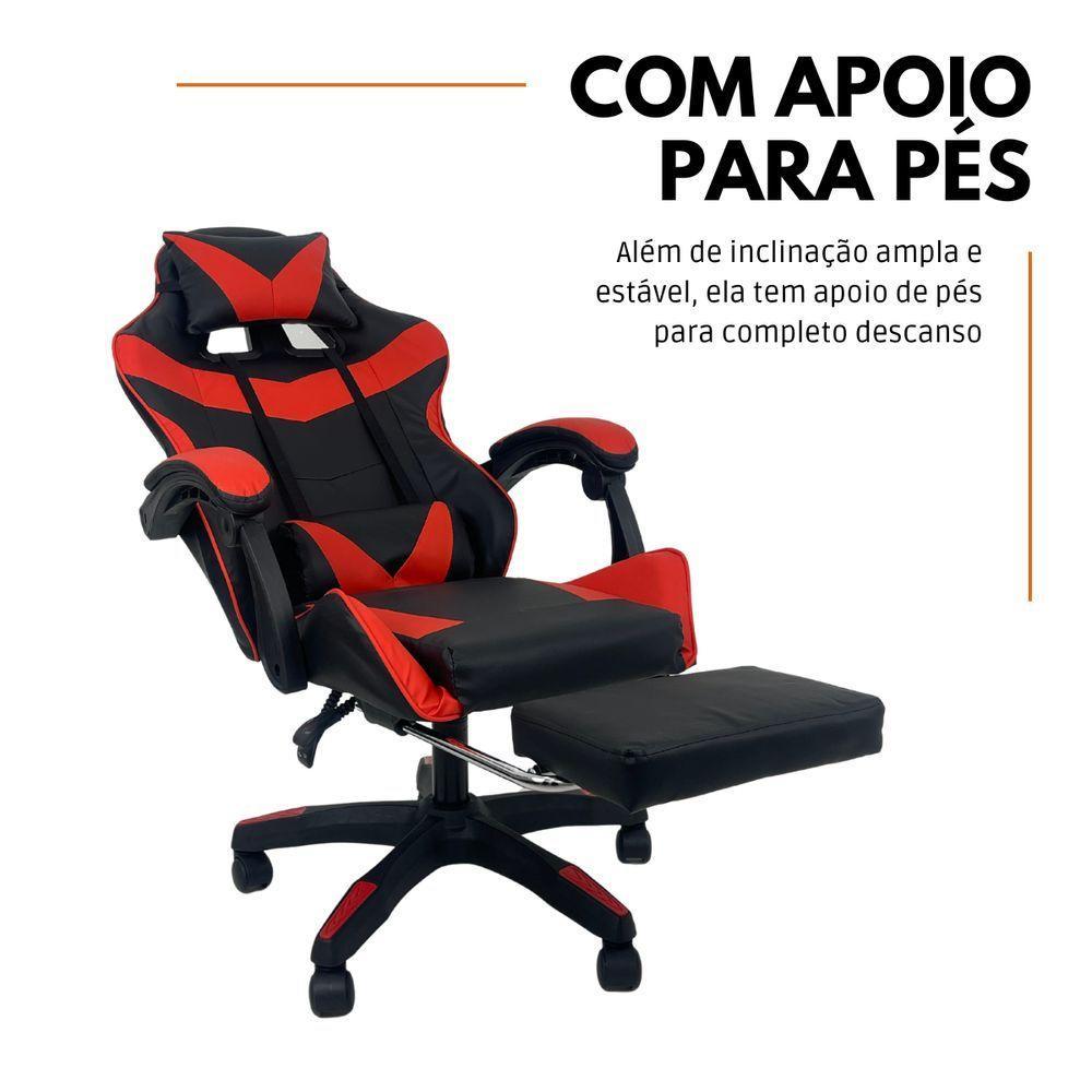 Kit 2 Cadeiras Gamer Stillus Ergonômica Com Apoio Para Os Pés - Vermelho - 3