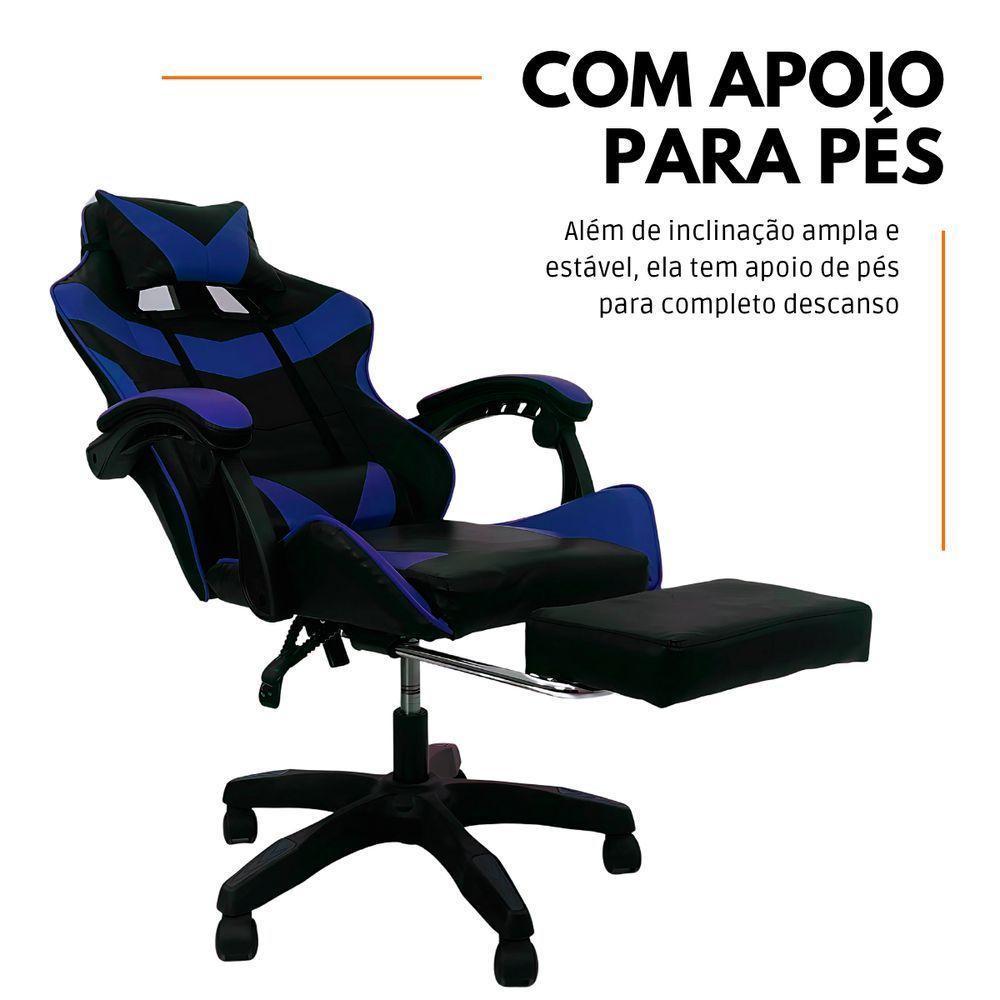 Kit 2 Cadeiras Gamer Stillus Ergonômica Com Apoio Para Os Pés - Azul - 3