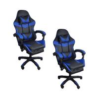 Kit 2 Cadeiras Gamer Stillus Ergonômica Com Apoio Para Os Pés - Azul - 1