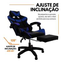 Kit 2 Cadeiras Gamer Stillus Ergonômica Com Apoio Para Os Pés - Azul - 5