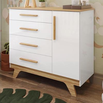 Cômoda Infantil Retrô 1 Porta E 4 Gavetas Branco Brilho/amêndoa - Móveis Peroba