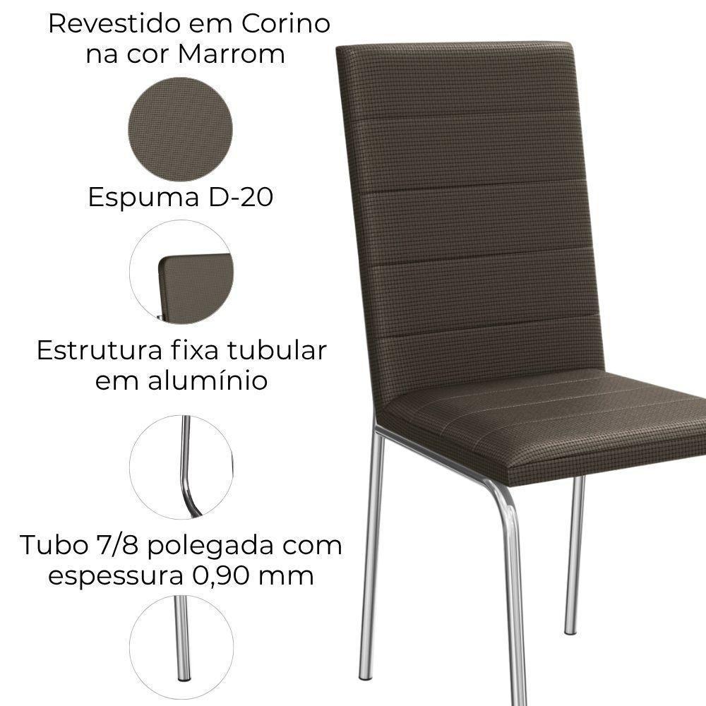 Kit 2 Cadeiras Cromada Sala Jantar 2C091CR Corino Kappesberg Marrom - 3