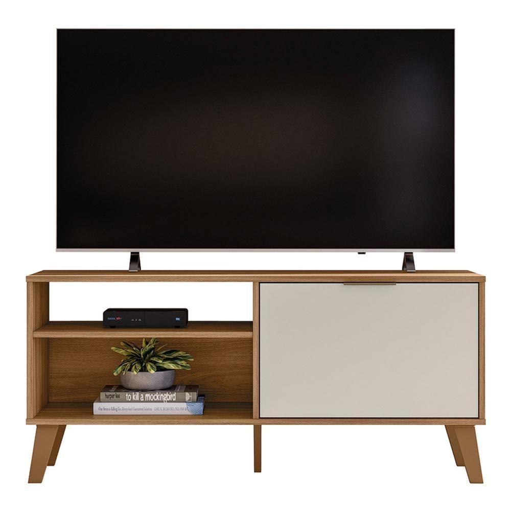 Rack Bancada Madri 115cm Nature/off White Para Tv Até 50” - Peternella Móveis - 1