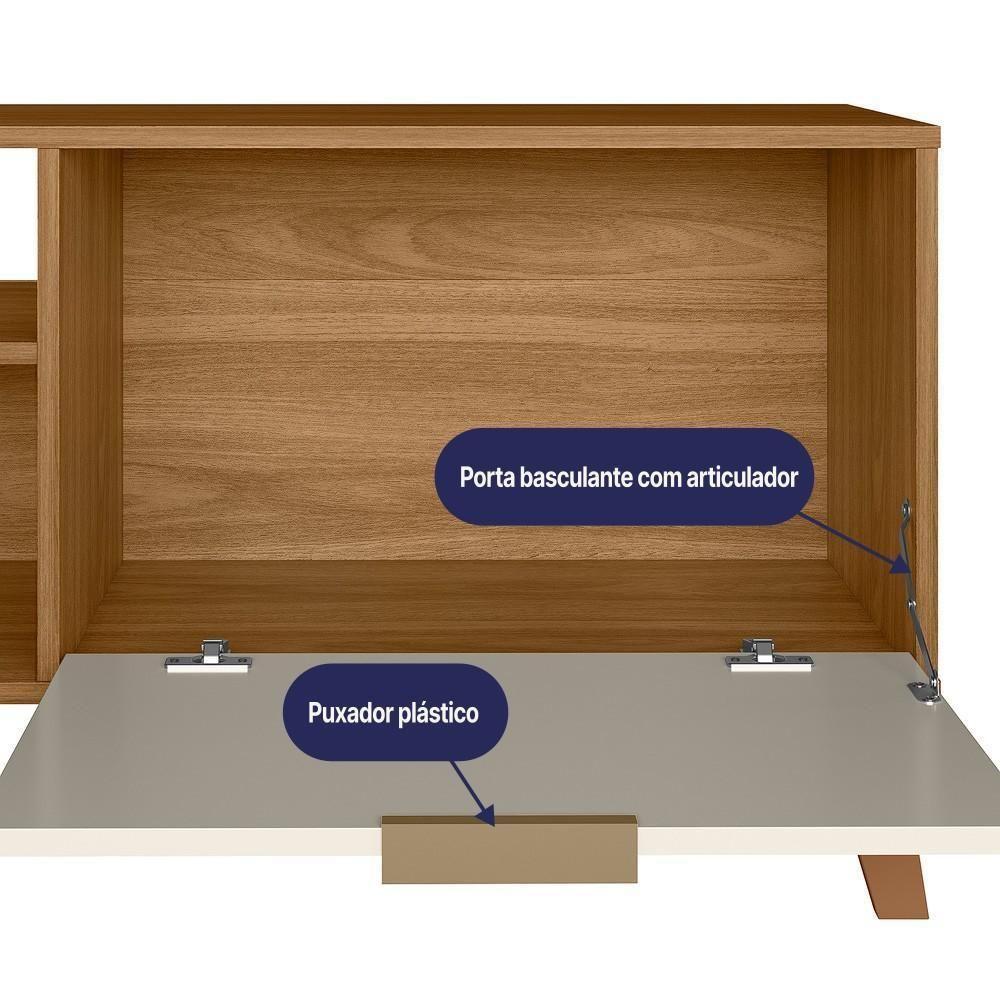 Rack Bancada Madri 115cm Nature/off White Para Tv Até 50” - Peternella Móveis - 4