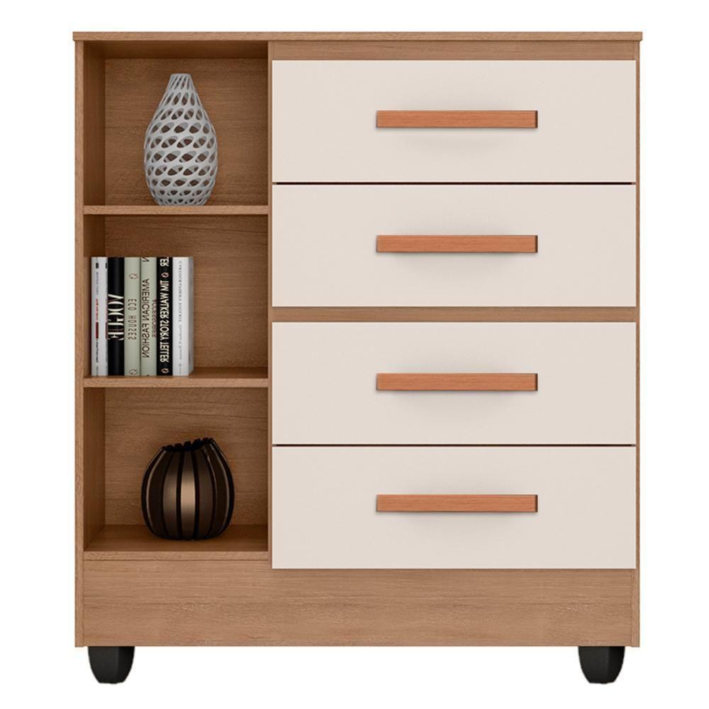 Cômoda Lite 1 Porta E 4 Gavetas Nature/off White Com Pés - Móveis Leão Nature/off White - 3