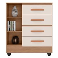 Cômoda Lite 1 Porta E 4 Gavetas Nature/off White Com Pés - Móveis Leão Nature/off White - 3