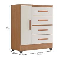 Cômoda Lite 1 Porta E 4 Gavetas Nature/off White Com Pés - Móveis Leão Nature/off White - 4