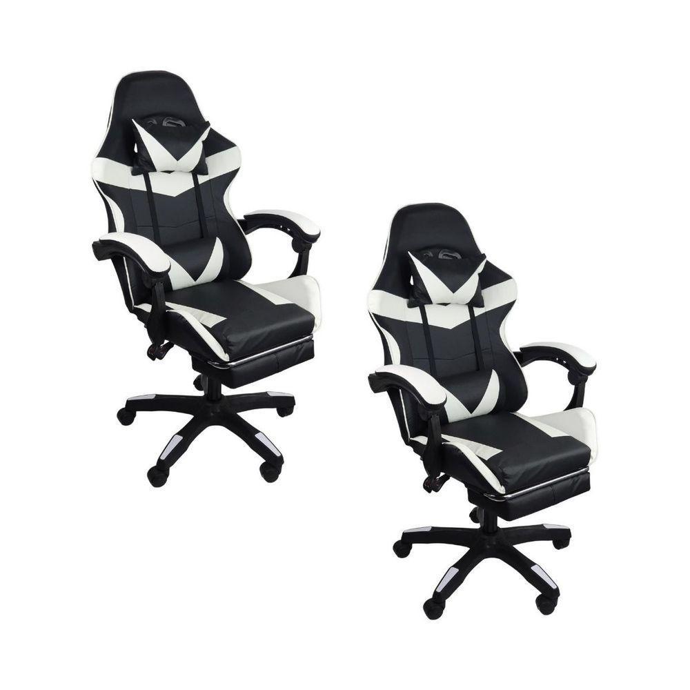 Kit 2 Cadeiras Gamer Stillus Ergonômica Com Apoio Para Os Pés - Preto E Branco - 1