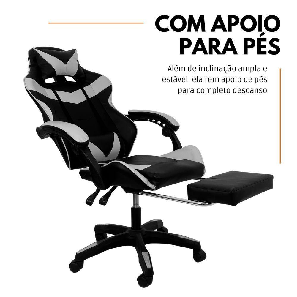 Kit 2 Cadeiras Gamer Stillus Ergonômica Com Apoio Para Os Pés - Preto E Branco - 2