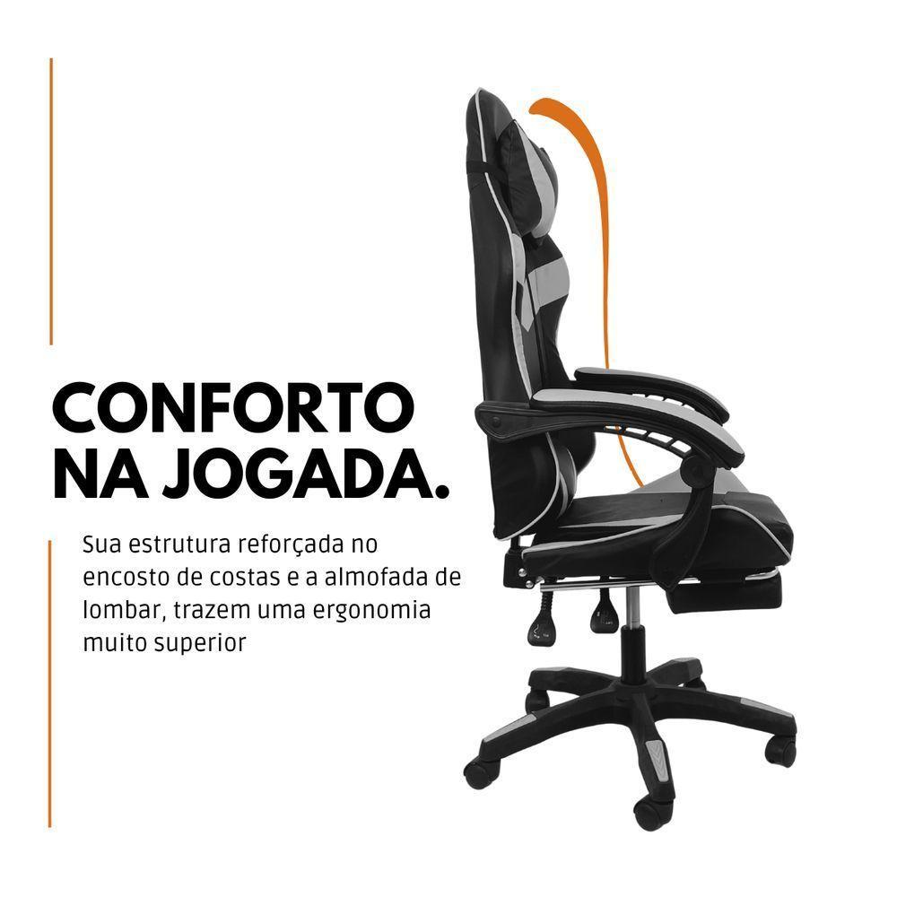 Kit 2 Cadeiras Gamer Stillus Ergonômica Com Apoio Para Os Pés - Preto E Branco - 4