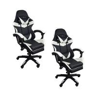 Kit 2 Cadeiras Gamer Stillus Ergonômica Com Apoio Para Os Pés - Preto E Branco - 1